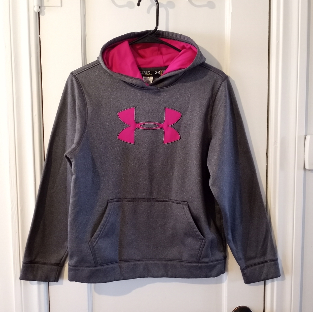 Under Armour Gray and Pink Cold Gear Hoodie Girls Size Large